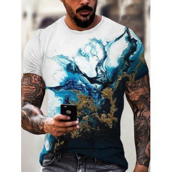 

Ocean Coastline Print Colorblock Vacation T Shirt Round Neck Short Sleeve Summer Tee, Multicolor