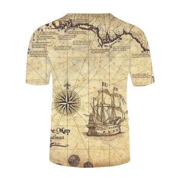 Nautical Map 3D Print Vacation T Shirt Short Sleeve Round Neck Summer Tee