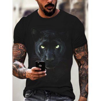 

Leopard 3D Print T Shirt Short Sleeve Casual Round Neck Summer Tee, Black