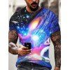 T-shirt D'Eté Décontracté à Imprimé 3D Galaxie Planète à Manches Courtes à Col Rond - multicolor 3XL