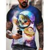 T-shirt D'Eté Décontracté à Imprimé 3D Chat Astronaute à Manches Courtes à Col Rond - multicolor S