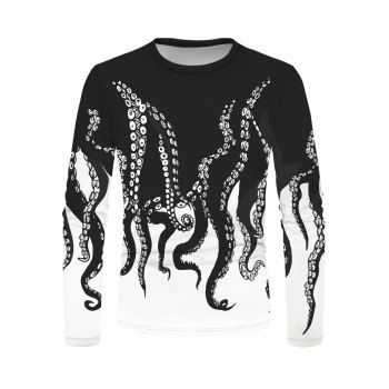 

Long Sleeve T Shirt Octopus Print T Shirt Monochrome Round Neck Casual Tee, Multicolor