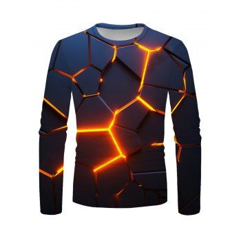 

3D Print T Shirt Geometric Print Long Sleeve T Shirt Round Neck Casual Tee, Multicolor