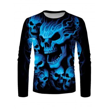 

Gothic T Shirt Abstract Skull Pattern Long Sleeve Casual Halloween Tee, Multicolor