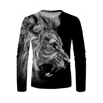 

Long Sleeve T Shirt Cool Lion 3D Print Round Neck Gothic Casual Tee, Multicolor