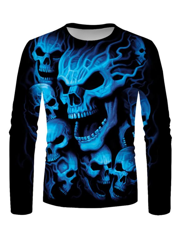 T-shirt Décontracté D'Halloween Motif de Crâne Abstrait à Manches Longues - multicolor 3XL