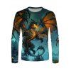 T-shirt Décontracté Gothique à Imprimé Dragon en Feu à Manches Longues à Col Rond - multicolor 3XL