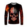 T-shirt Décontracté Gothique D'Halloween à Imprimé Crâne en Feu à Manches Longues - multicolor 3XL