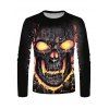 T-shirt Gothique D'Halloween à Imprimé Crâne en Feu à Manches Longues à Col Rond - multicolor 3XL