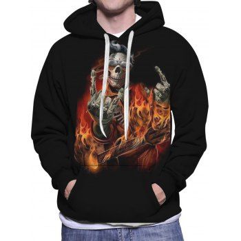 

Fire Skull Print Hoodie Kangaroo Pocket Drawstring Long Sleeve Pullover Sweatshirt With Hood, Multicolor