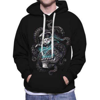 

Skull Octopus Print Hoodie Gothic Hoodie Drawstring Long Sleeve Kangaroo Pocket Sweatshirt With Hood, Multicolor