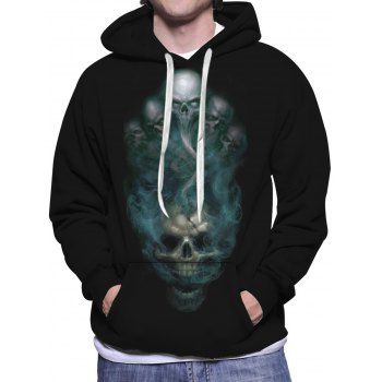 Printed Skull Hoodie Kangaroo Pocket Drawstring Long Sleeve Pullover Sweatshirt With Hood, Multicolor
