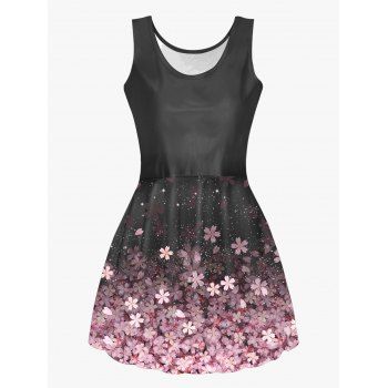 

Flower Print Dress High Waisted Sleeveless Scoop Neck A Line Mini Dress, Multicolor