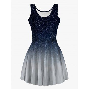 

Ombre Galaxy Print Dress High Waisted Sleeveless Scoop Neck A Line Mini Dress, Multicolor