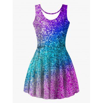 

Colorful Sparkly Allover Print Tank Dress Sleeveless High Waist Casual Dress, Multicolor