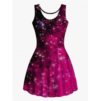 

Sparkly Galaxy Print High Waist Tank Dress Sleeveless Casual Scoop Neck Dress, Multicolor