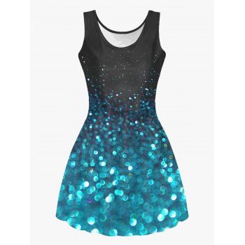 

Light Spots Print High Waist Tank Dress Casual Scoop Neck Sleeveless Dress, Multicolor