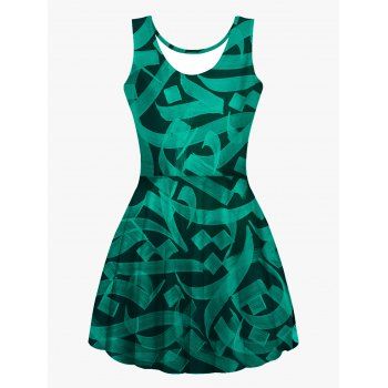 

Printed Dress High Waisted Dress Scoop Neck Sleeveless A Line Mini Dress, Multicolor