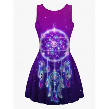 Dreamcatcher Galaxy Print High Waist Tank Dress Casual Scoop Neck A Line Casual Dress