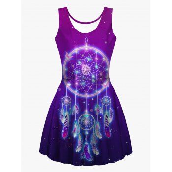 

Dreamcatcher Galaxy Print High Waist Tank Dress Casual Scoop Neck A Line Casual Dress, Multicolor