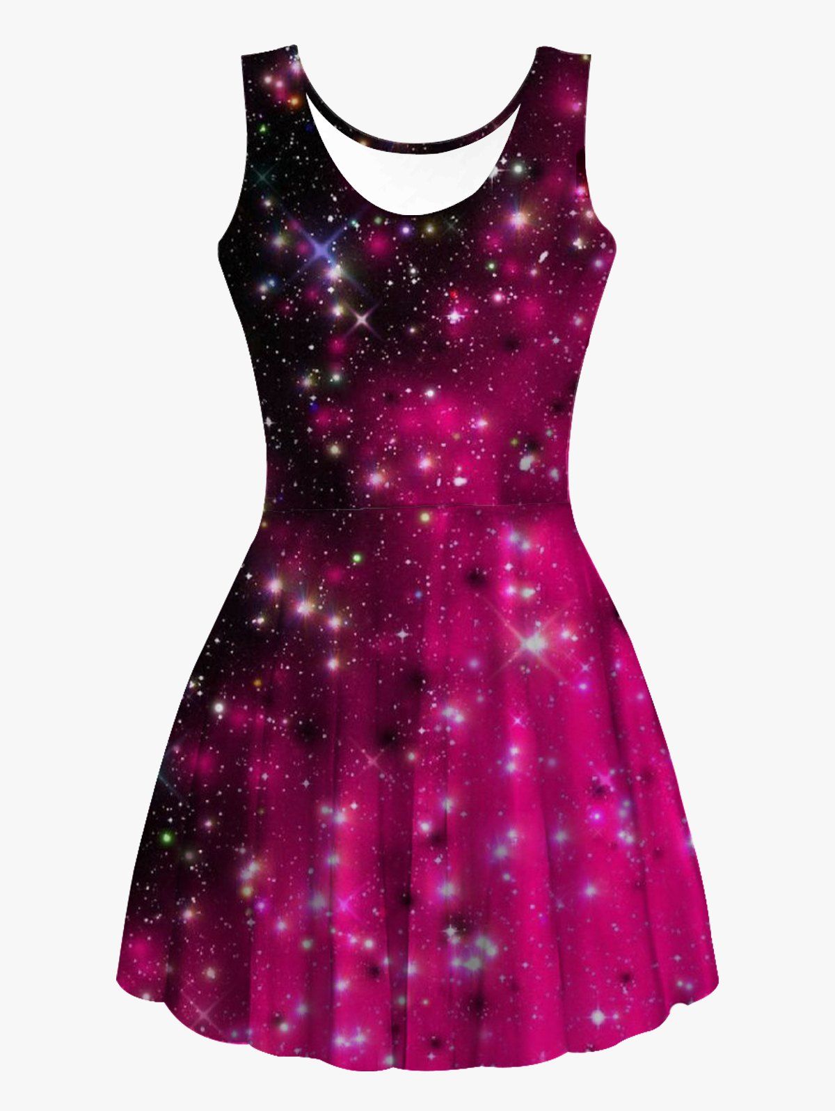 Robe Décontractée Brillante à Imprimé Galaxie sans Manches à Encolure Dégagée à Taille Haute - multicolor XL