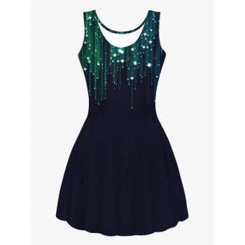 

Sleeveless Print High Waist Tank Dress Casual Scoop Neck A Line Dress, Multicolor