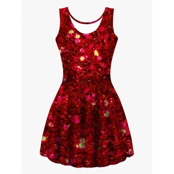 

Allover Print High Waist Tank Dress Sleeveless Casual Valentine's Day Dress, Multicolor