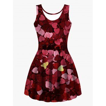 Allover Heart Print Valentine's Day Tank Dress Sleeveless Casual High Waist Dress