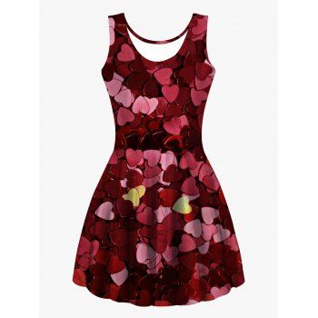 

Allover Heart Print Valentine's Day Tank Dress Sleeveless Casual High Waist Dress, Multicolor