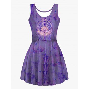 

Flower Print High Waist Tank Dress Casual Scoop Neck A Line Dress, Multicolor