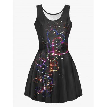 

Valentine's Day Glitter Heart Print A Line Tank Dress Scoop Neck Sleeveless High Waist Dress, Multicolor