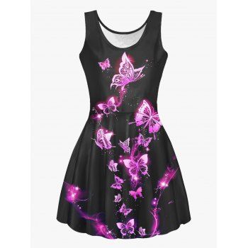 

Butterfly Print High Waist Tank Dress Sleeveless Casual Scoop Neck A Line Dress, Multicolor