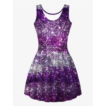 

Light Spots Print High Waist Tank Dress Sleeveless A Line Mini Casual Dress, Multicolor