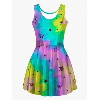 

Star Colorful Print Tank Dress High Waist Casual Scoop Neck A Line Dress, Multicolor