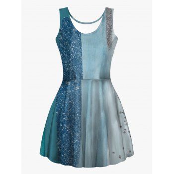 

Sleeveless Print High Waist Tank Dress Scoop Neck A Line Casual Dress, Multicolor