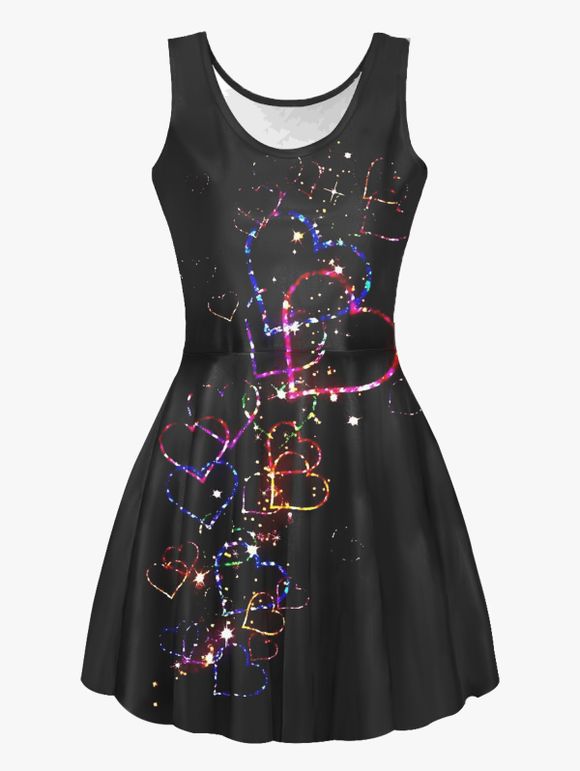 Robe Ligne A à Imprimé Cœur à Taille Haute sans Manches à Paillettes pour Saint-Valentin - multicolor 2XL
