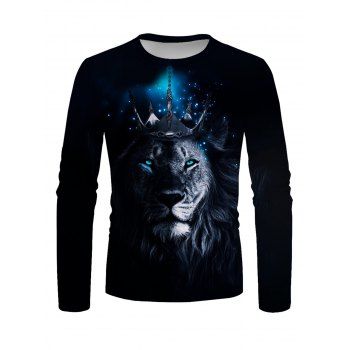 

Lion Crown Galaxy Print T-shirt Round Neck Casual Long Sleeve Tee, Multicolor