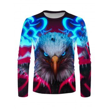 

Electric Eagle Print T-shirt Casual Round Neck Long Sleeve Tee, Multicolor