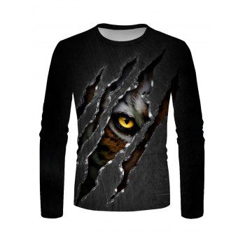 

Scratch Hole Eye Print T-shirt Round Neck Casual Long Sleeve Tee, Multicolor