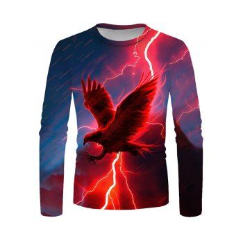 

Lightning Eagle Print T-shirt Round Neck Casual Long Sleeve Tee, Multicolor