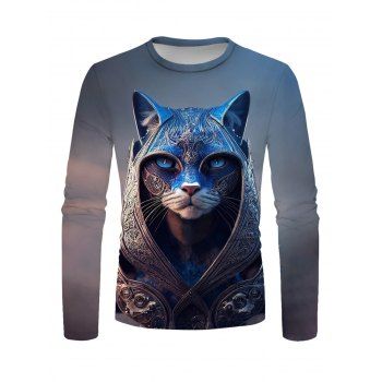 

Cat Armor Print T-shirt Casual Round Neck Long Sleeve Tee, Multicolor
