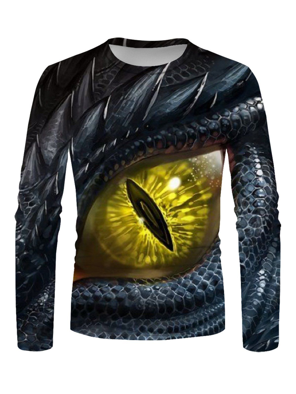 T-shirt Décontracté à Imprimé 3D Œil de Dragon à Manches Longues à Col Rond - multicolor 2XL