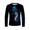 T-shirt Décontracté à Imprimé Lion Galaxie à Manches Longues à Col Rond - multicolor L