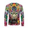 T-shirt Décontracté à Imprimé Tigre Coloré Graffitis à Manches Longues à Col Rond - multicolor XL