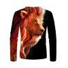 T-shirt Décontracté à Imprimé Lion Manches Longues à Col Rond - multicolor 3XL
