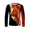 T-shirt Décontracté à Imprimé Lion Manches Longues à Col Rond - multicolor M