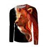 T-shirt Décontracté à Imprimé Lion Manches Longues à Col Rond - multicolor 2XL