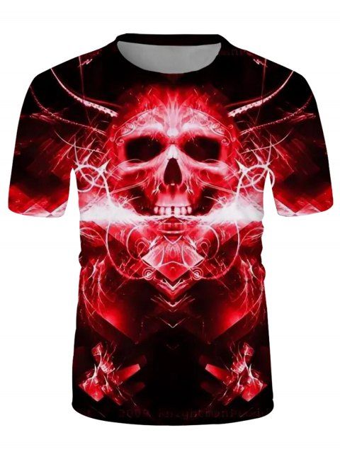 Skull Fire Print T Shirt Round Neck Short Sleeve Casual Tee