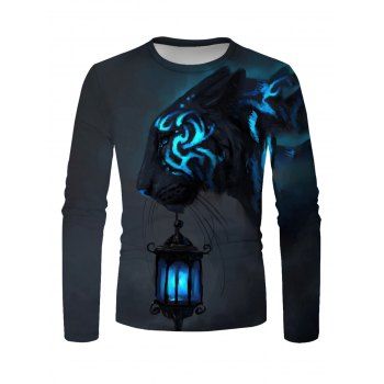 

Animal Lantern Print T Shirt Round Neck Long Sleeve Casual Tee, Multicolor