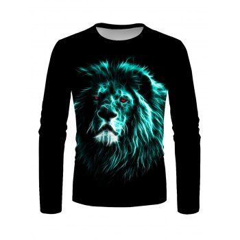 

Lion Printed T Shirt Animal Round Neck Long Sleeve Casual Tee, Multicolor